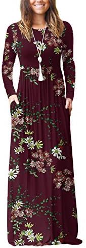 VIISHOWWomen's Long Sleeve Loose Plain Maxi Dresses Casual Long Dresses with Pockets