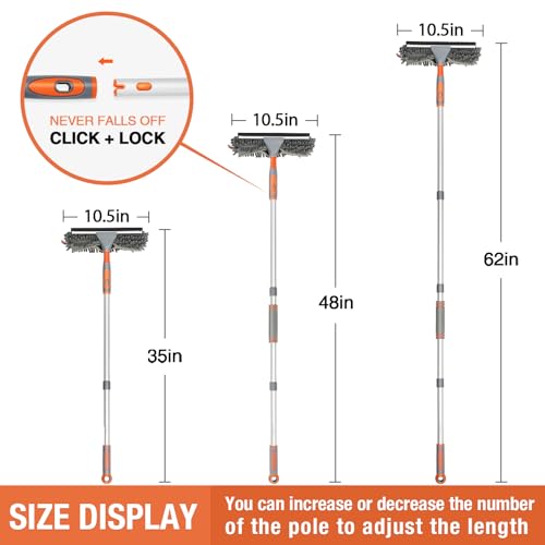 Image of Eazer Window Squeegee Cleaner Tool, 2-in-1 Window Cleaning Kit with 62'' Extension Pole, Window Washer Equipment for Cars, Indoor & Outdoor Glass - Includes 2 Microfiber Cloths