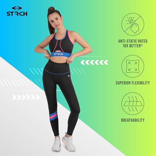 Image of STRCH Nylon High Waist No-Roll Leggings for Women- Secure fit, Leggings for Gym, Yoga, Running, Super Stretch, Sweat-Wicking, Lightweight, Breathable, Wrinkle Free, No-roll Waist Band.