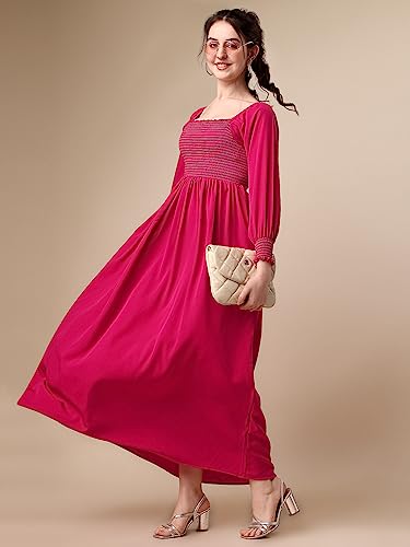 Image of Sheetal Associates Women's Casual Square Neck Crepe Solid Fit & Flare Full Length Dress