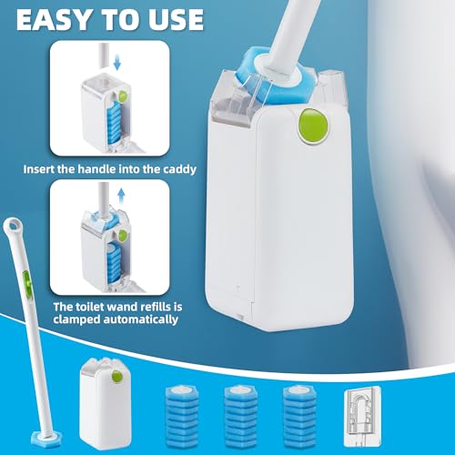 Image of Disposable Toilet Brush and Holder Set, 24 Toilet Bowl Cleaner Wand Refills | Wall Mounted Disposable Toilet Cleaning Set, Pre-Soaked Toilet Bowl Cleaner, Bathroom Cleaning System for RV Bathtub Sink