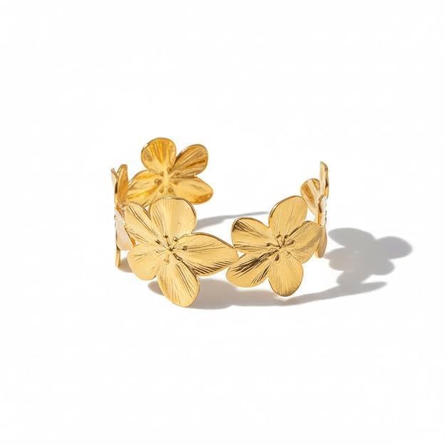 prime homes Flower cuff bangle Gold Plated Floral Bangle, Adjustable Open, Wide Statement Bracelets, Flower kada Fashion Adjustable size Pack of 1-picture-24