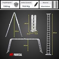 PROREGAL Sprossen-Mehrzweckleiter MULTISTEP, 4-teilig Aluminium, 4x5 Sprossen, bis zu 5,7m Höhe, Traglast 150kg, Arbeitsgerüst Stehleiter Anlegeleiter – Ansicht 3