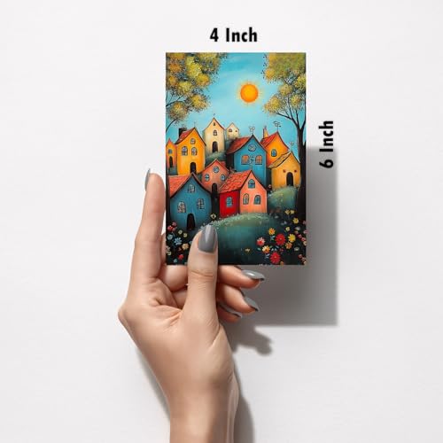 Image of SiddArtify Colorful Village Wall Art Prints Set - Whimsical Landscape Poster Decor for Living Room Bedroom Office - Set of 2-4x6 Inch - Board (Pack of 6) - Sticker (Pack of 6)