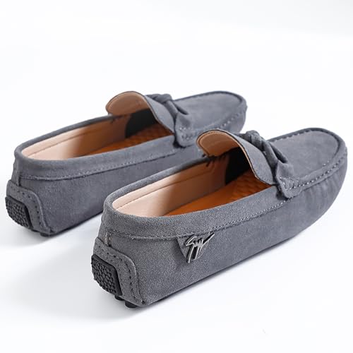 Men's Luxury Suede Driving Moccasins Leather Loafers with Bow Detail Black Rubber Sole Slip-on Comfort Walking Shoes3