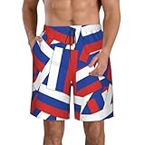 Men's Russia Russian Flag Board Shorts Swim Trunks with Mesh Liner Beach Swimwear Bathing Suits Swimsuit with Pockets for Swimming Surfing Running Gym X-Large White