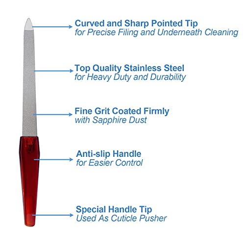 Metal Nail File (6 Pcs), Nail Files For Natural Nails Made Of Stainless Steel, Sword Fingernail Files With Sharp Pointed Tip Non Slip Handle, Diamond Finger Nail Filers For Women Sapphire Grit #TOP2