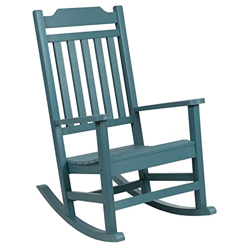 Image of Flash Furniture Winston All-Weather Poly Resin Rocking Chair in Teal