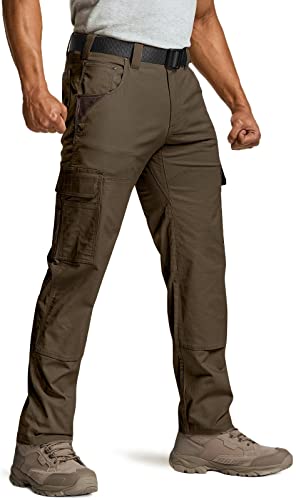 CQR Herren-Arbeitshose, flexibel, Ripstop, wasserabweisend, Taktische Hose, Outdoor-Einsatz, EDC Cargohose, Twp700 1pack - Dark Brown, 34W / 32L Cover