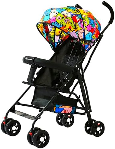 Premium Baby Stroller Lightweight Foldable Travel Stroller for Kids (6 Months to 4 Years) | 360 ° Shock-Absorbing Wheels, UV Protection Canopy, Bottle Holder, Storage Basket (Cartoon Splash)