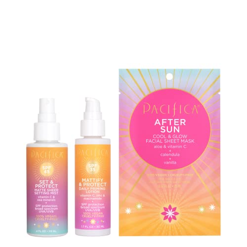 Pacifica Beauty, Set & Protect Matte Sheer Setting Mist + Daily Priming Lotion, Spf, Face Sunscreen, Uva/Uvb Protection, Broad Spectrum, After Suncare, Sets Makeup, Oil Control, Vegan + Cruelty Free #TOP5