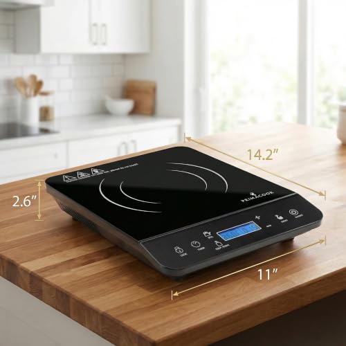 Image of 1800W Portable Induction Cooktop Burner - 20 Temperature Settings, 18 Power Levels, 10-Hour Timer - Countertop Electric Hot Plate for RV, Canning, Dorm, Kitchen - Child Safety Lock (Black)