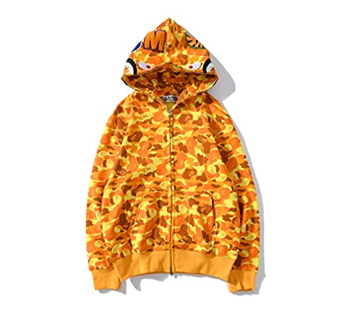 Baonmy Bape Hoodie Fashion Camo Shark Jackets Ape Camo Jacket Boy Hoodies Girls Camo Hoodies (Yellow, Large)