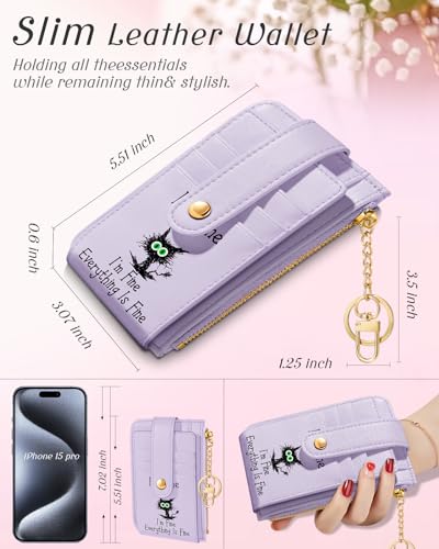 Hautebella Credit Card Holder Wallet for Women Cute Small for Ladies Teen Girls Female RFID Cats Fine Leather Cardholder Wallets Organizer Purse Sunflower Girly Aesthetic Print Unique Zipper - Image 3