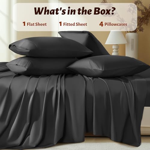 Shilucheng 100% Egyptian Cotton Queen Size Sheets Set - 1000 Thread Count，Luxury Cotton Bed Sheets，Breathable & Cooling Bedding and Pillow Cases, 16 Inch Deep Pocket - 6 Piece (Black, Queen)
