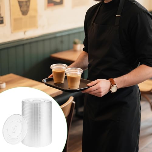 200 Pcs Clear Flat Cup Lids PET Plastic Lids Disposable Transparent Cup Lids with Straw Slot Fits for 12 oz, 16 oz, 20 oz and 24 oz Cups for Iced Coffee Milkshake Ice Cream Office - Thumbnail 4