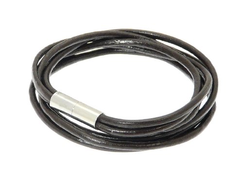 Image of benerini Dark Brown Leather 3 Strap Wrap Around Leather Bracelet - (MAX Wrist Size 20 cm) - Wrap Around The Wrist 2 Times - Dark Brown Leather