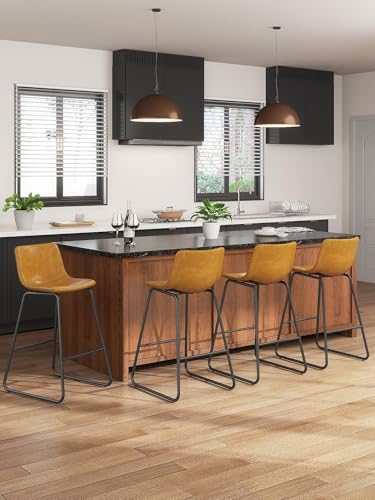 Image of 26in Bar Stools Counter Height Chairs Set of 4 (Whiskey Brown)