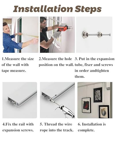 Image of Ceiling Mount Picture Rail Hanging System, Heavy Duty Picture Hanging Track and Photo Display Rail, Studio Wall Decorative Molding Bracke for Wall(72 inch /183cm Track,8.2' /2.5m Cable)