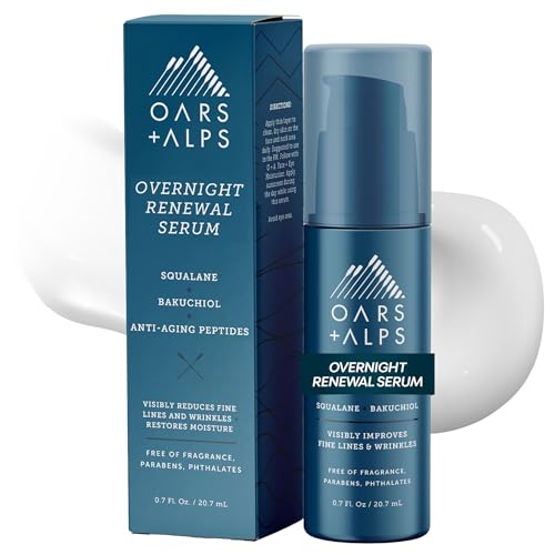 Oars + Alps Overnight Renewal Face Serum, Serum for Face, Reduce Fine Lines and Wrinkles, Hydrating Skin Care with Anti-Aging Peptides, 0.7 Fl Oz
