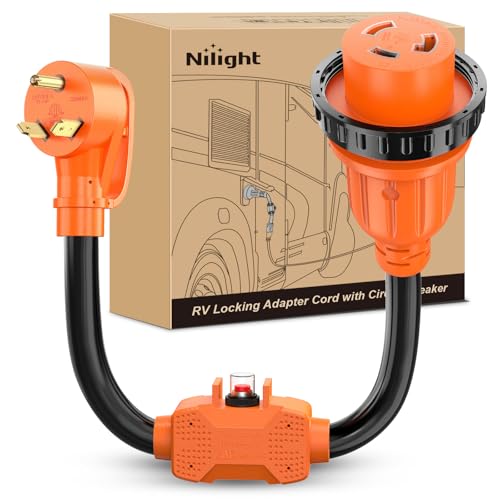 Nilight RV Locking Adapter Cord with Circuit Breaker Overload Protector