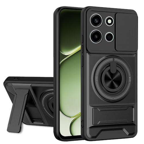 Image of AESTMO OnePlus Nord 6 5G Back Cover | Armor Camera Slider 360 Degree Rotating Finger Ring Holder Case with Bracket Stand Back Case Cover (Compatible with MagSafe Accessories) (Black)
