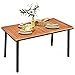 RELAX4LIFE Table de Salle à Manger en Bois d’Acacia avec Trou de Parasol et Cadre en Fer Solide, Table de Jardin Idéal pour Terrasse Jardin Patio, 140x75x76CM, Naturel+Noir