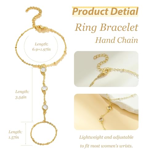 Image of Long tiantian Hand Chain Bracelet Gold Link Finger Ring Slave Bracelet