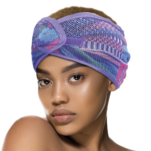 DONNA PATTERN SATIN LINED MESH WRAP Silk Hair Wrap for Sleeping Head Wrap for Women Wrap for Make up, Facial, Sport PURPLE