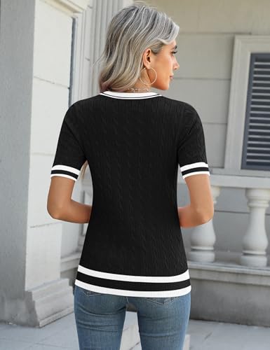 Micoson Womens Short Sleeve Cable Knit Sweater Tops Crewneck Lightweight Spring Summer Shirts Business Dressy Casual Outfits3
