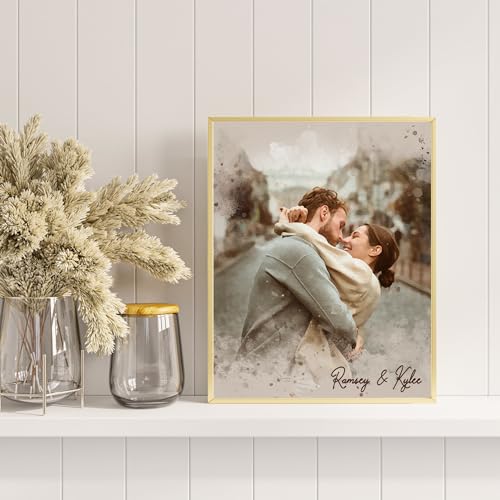 Custom Watercolor Couple Portrait from Photo, Custom Painting From Photo Wall Art, Custom Couple Portrait Canvas, Valentine Wedding Anniversary Engagement Gifts for Husband, Wife, Couple Picture Frame