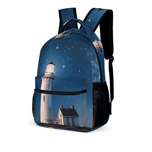 Lighthouse Under Starry Night Sky Backpack for Men Women, Durable Small Backpack Casual Lightweight Daypack for Travel Bag4