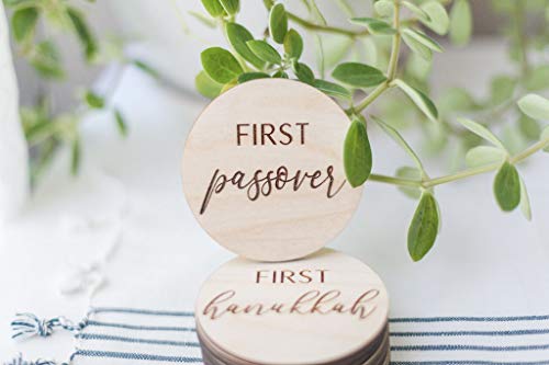 White Loft Baby First Holiday Milestone - 12 Engraved Birch Photoshoot Props Baby First Valentines, First Christmas, First Hanukkah - Newborn Gifts Natural Organic Wood Newborn Baby Shower Gifts #TOP6