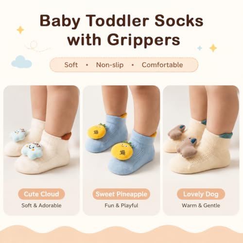 Image of SNOWIE SOFT 3 Pairs Baby Girls Stocking Polyester Cotton Mesh Stocking Knee High Breathable Summer Stockings Cartoon Baby Stockings Gift for Baby Girls 0-3 Years Old