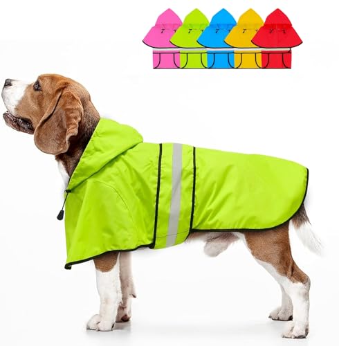 Dolitego Dog Raincoat - Reflective Hooded Dog Rain Jacket with Harness Hole, Lightweight Doggy Rain Coats for Small Dogs, Adjustable Pet Slicker Poncho (Small, Green)
