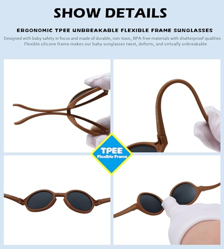 Image of NULOOQ Polarized Baby Sunglasses with Silicone Strap - Bendable TPEE Flexible Infant Sunglasses 0-24 Months