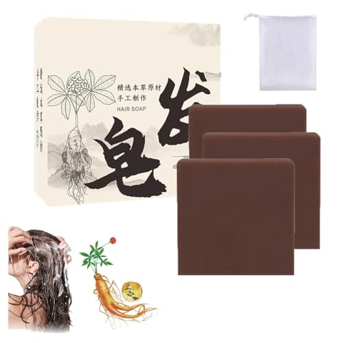 Grass Solid Shampoo Bar - Natural Hair Care,Plant-Based Polygonum Shampoo Soap with Foaming Net,Handmade Soap Bar for All Hair Types (3pcs)