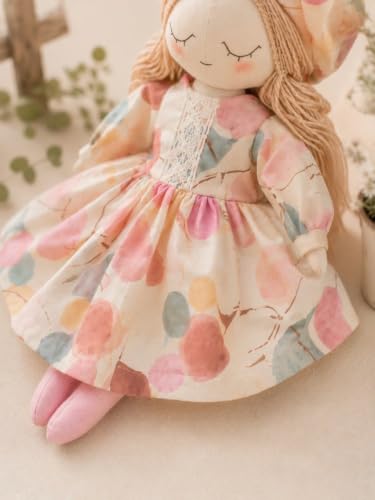 Thoson Crochet Handmade Cloth Doll with Removable Floral Dress, Soft Fabric Rag Doll, Cotton Doll Clothes Set, Montessori Plush Doll, Handmade Baby Doll Toy, Birthday Gift for Girls, Nursery Decor - Image 6