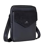 Rivacase Umhängetasche Crossbody Tasche für Tablets bis 11 Zoll Schultertasche Herren kleine modische Crossbody Tasche mit verstellbarem Schultergurt/Schwarz