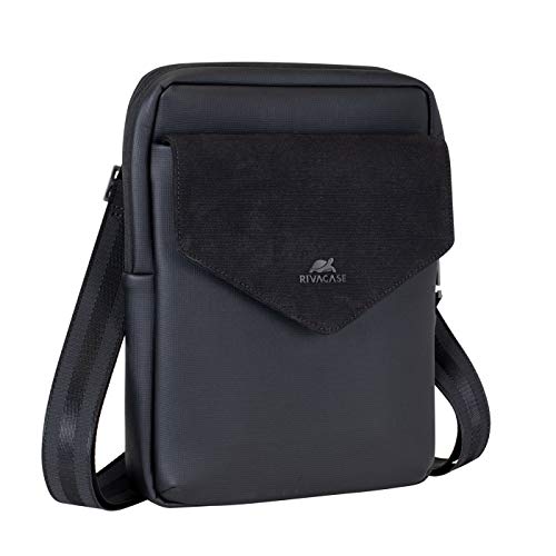Rivacase Umhängetasche Crossbody Tasche für Tablets bis 11 Zoll Schultertasche Herren kleine modische Crossbody Tasche mit verstellbarem Schultergurt/Schwarz