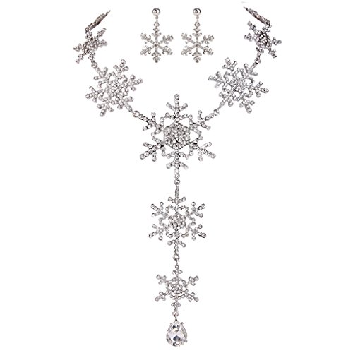 EVER FAITH Silver-Tone Tear Drop Snowflake Necklace Earrings Set Austrian Crystal Clear