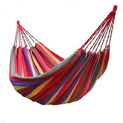 Verior | utdoor Camping Canvas Fabric Portable Garden Hammocks Striped Ultralight Beach Swing Bed with Strong Rope (280 x 100 cm, Red)