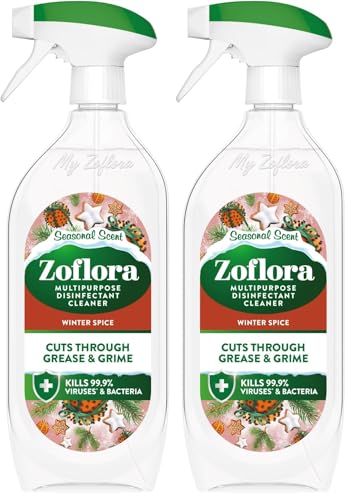 Image of Zoflora Winter Spice Multipurpose Disinfectant Trigger Spray, 1 x 800ml, Antibacterial Multi-Surface Cleaner, Pet-Friendly, Kills 99.9% of Bacteria & Viruses (Pack of 2)