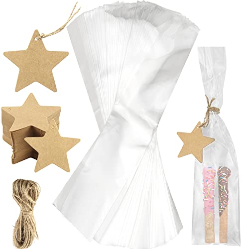 Bolsas de celofán, etiquetas de regalo, bolsas de celofán, bolsas de celofán, bolsas estrechas con cordón de fibra de yute para velas, caramelos, Navidad, cumpleaños, San Valentín Cover