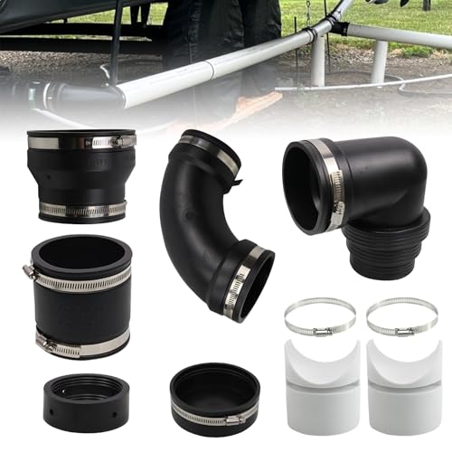 RULLINE RV and Camper Sewer Waste Plumbing Connection System Kit Compatible with 3\" PVC Pipe RV Sewer Hose Fittings RV Sewer Adapter and Pipe Stand