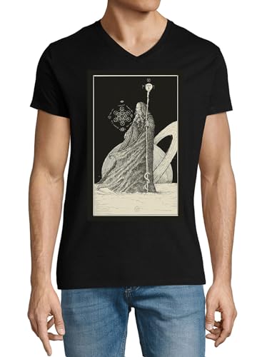 T-shirt col en V pour homme en coton haut de gamme noir imprimé Tarot