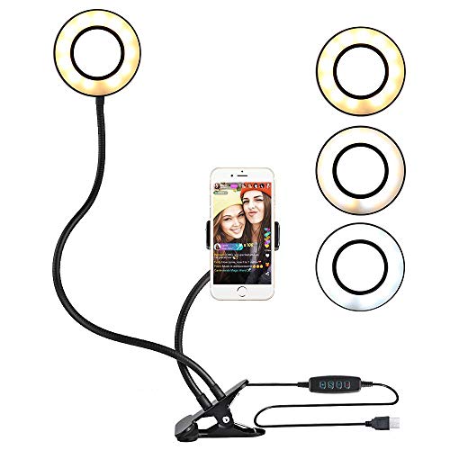AUA Selfie LED Light con Soporte Anillo de Luz para Movil, 3 Modos de Luz y 10 Niveles de LED Ring Light para Live Stream, Youtube, Maquillaje, Fotografía Vlog, Apto para Todo Tipo de Smartphones