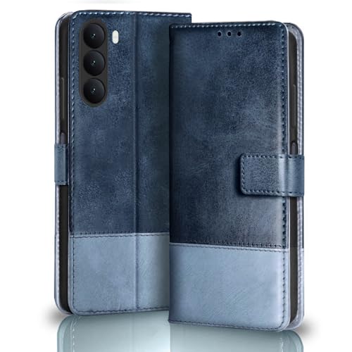 Image of TheGiftKart Flip Back Cover Case for OnePlus Nord CE 6 Lite 5G | Dual-Color Leather Finish | Inbuilt Stand & Pockets | Wallet Style Flip Cover for OnePlus Nord CE6 Lite (Faux Leather, Blue & Sky)