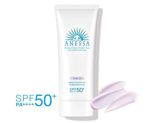 Shisedo Anessa Facial Tone Up Brightening Uv Sunscreen Gel With Hyaluronic Acid, Collagen And Tea Extract - Spf 50+ Pa++++ - Waterproof - Fruity Floral Scent - Made In Japan - Essential Hub - Set Of 2 Pieces - 2 X 90 G. #TOP4