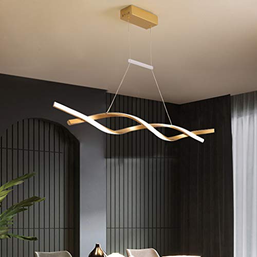 Lámpara de Techo LED Para Comedor Comedor Salón Decoración Lámpara de Techo Regulable Estilo Rústico Moderna Altura Regulable Para Dormitorio Oficina Baño Cocina Lámpara de Techo (L120cm, Oro) Cover